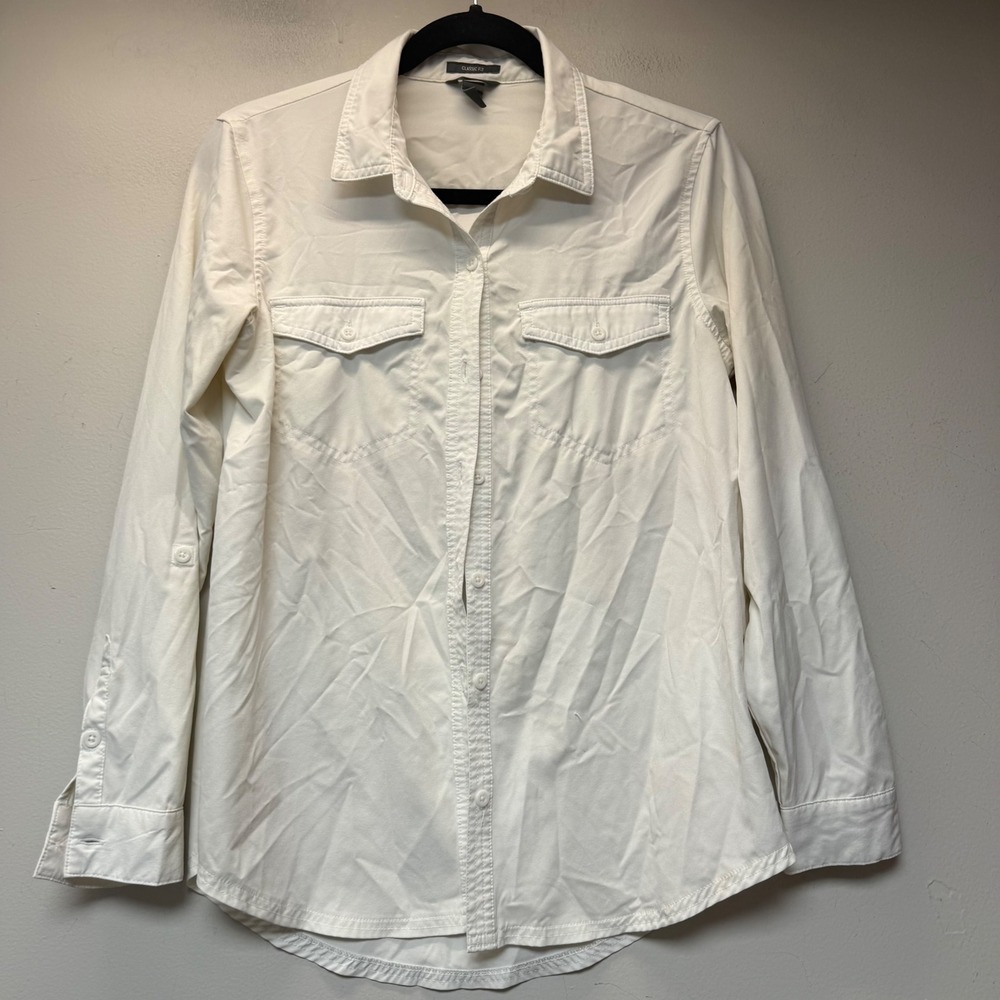 Eddie Bauer Button Up Shirt Womens Small White Classic Fit Stretch 1586163 EX